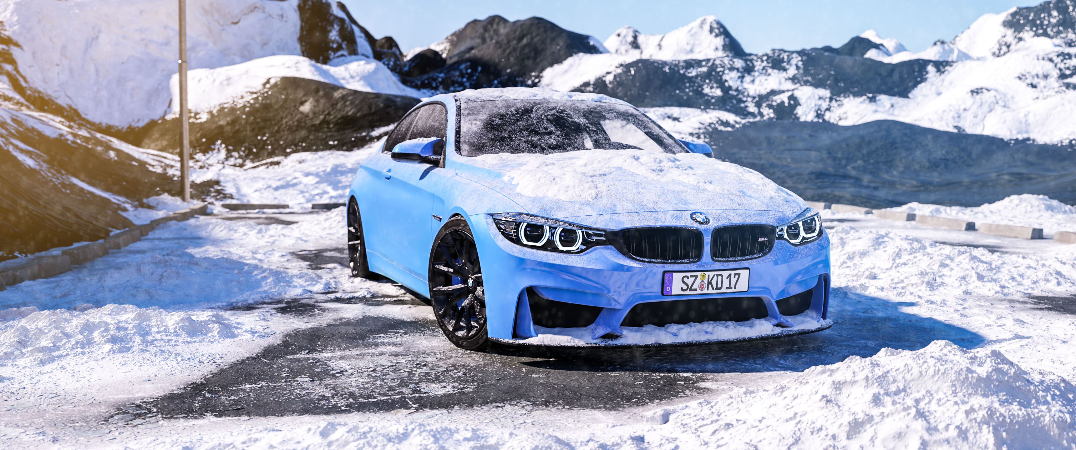 BMW M4 car rendering with Octane and xparticle